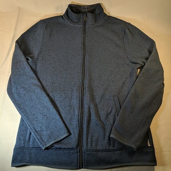 Eddie Bauer Blue Knit Full Zip Sweater Collared Pockets Womens M Medium Heather - Picture 1 of 11